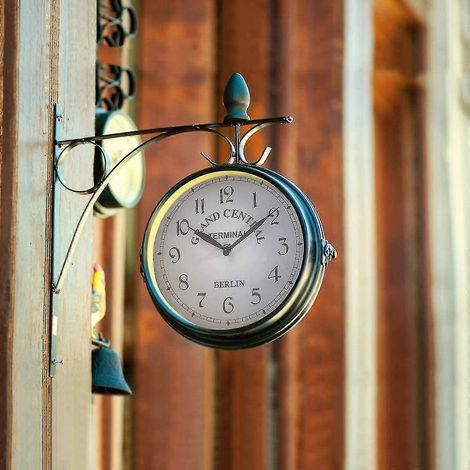 Horloge murale double face horloge de gare horloge de jardin indicateur horaire double face 33 x 30 x 10 cm (1/4)