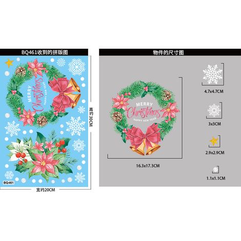 Autocollants de fenêtre Père Noël rose, sapin et rennes, autocollants de Noël pour vitres, vente en gros, bonhomme de neige et fleurs, cadeau, art statique