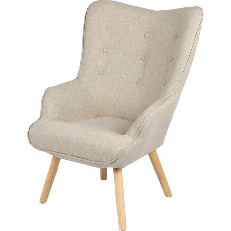Beige Stoffsessel mit Holzbeinen aus der Kollektion ENJOY. Skandinavischer Stil.