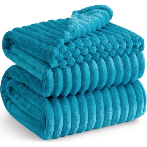 Plaid canape Couverture Polaire - 220×240 cm, Bleu Ruisseau (1/5)
