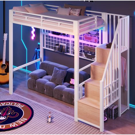 letto soppalco 90x200 armadio metallo con LED bianco HAVRYA (1/5)