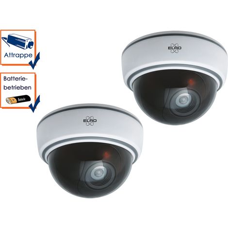 2er Set Dome-Kamera-Attrappe weiß mit Blink LED, mit Batterie & Montagematerial (1/5)