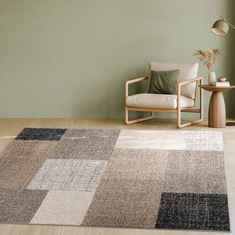 Paco Home Tappeto Di Design Moderno A Quadri Tappeto A Pelo Corto Marrone Crema 230x320 cm