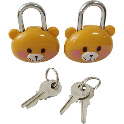 Cadenas mignon en forme d'ours avec clé, lot de 2 adorables cadenas de sécurité pour valises, casiers et sacs à dos (marron)