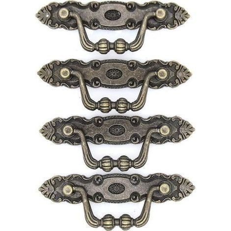 Set mit 4 Vintage-Türgriffen aus antikem Messing – Fallgriffe für Kommoden, Schränke, Länge 10 cm und Höhe 3,8 cm (1/4)