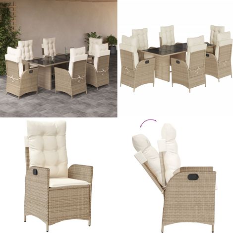 7-tlg. Garten-Essgruppe mit Kissen Beige Poly Rattan - Gartentisch - Gartenstuhl (1/5)