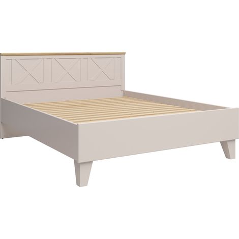 Lit double 160x200 cm sans sommier coloris cachemire / Chêne mauvella - Longueur 205 x Profondeur 165 x Hauteur 46,5-97 cm (1/5)