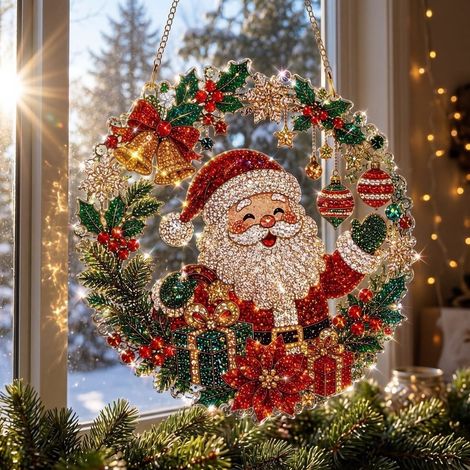 Nouvelle peinture diamant de Noël attrape-soleil - Père Noël - 20 cm