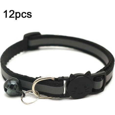 12 colliers réglables pour chats avec grelot, collier détachable, pendentif mignon noir unicolore, sécurité anti-étranglement pour animaux. (1/4)