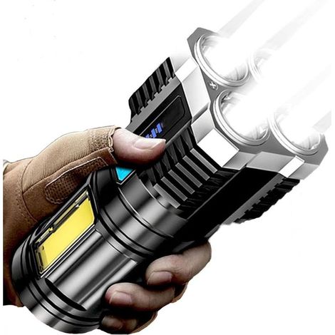 Lampe de poche 4/5 cœurs super lumineuse rechargeable d'extérieur multifonction super lumineuse LED rechargeable lampe de poche tactique étanche (1/5)