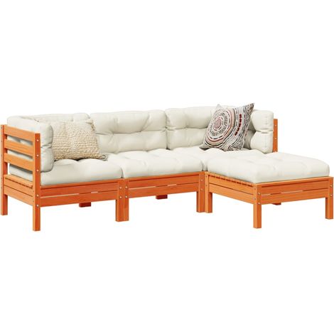 vidaXL Set Divani Giardino 4pz con Cuscini Marrone Cera Massello Pino (1/5)