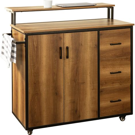 SoBuy Carrello cucina,Credenza, Penisola cucina con ruote Stile vintage marrone, KNL02-PF