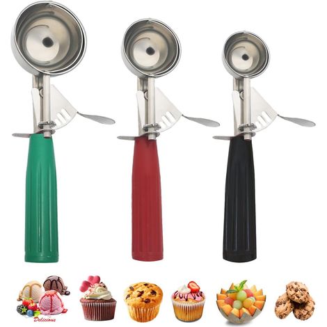 Cuillère À Glace À Déclenchement - Cuillère À Biscuits En Acier Inoxydable 18/8 - 3 Tailles (23 ml / 42 ml / 81 ml) - Pour Pâte, Glace, Purée, Cupcakes - Lot De 3 (1/5)