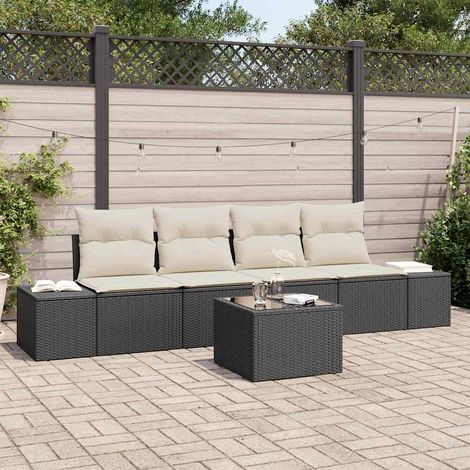 5-teiliges Garten Sofa Set mit Kissen Schwarz Poly Rattan vidaXL362422 (1/5)
