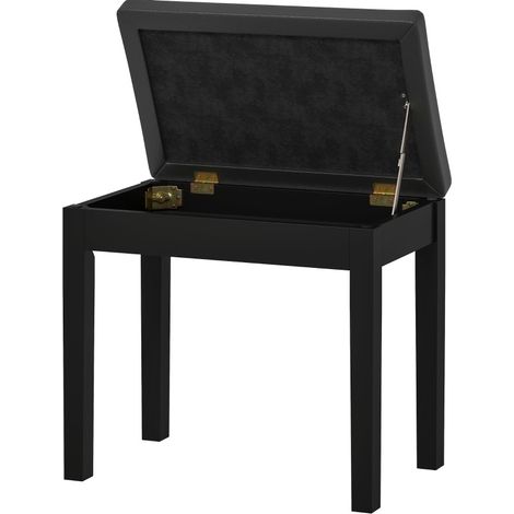 Banqueta de piano con almacenaje, polipiel negra, patas de madera, 55 x 34 x 50 cm (1/5)