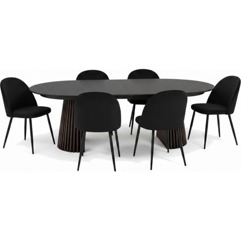 Tokyo Essgruppe Esstisch schwarz, 6 Stühle aus schwarzem Velours.