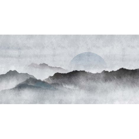 Papier peint panoramique idéal pour bureau Tapisserie panoramique design pour chambre adulte Papier peint panoramique noir et blanc paysage montagne (1/2)