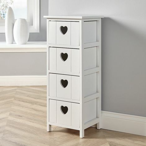 White Wooden 4 Drawer Chest Bedroom Storage Organiser Bedside Fully Assembled