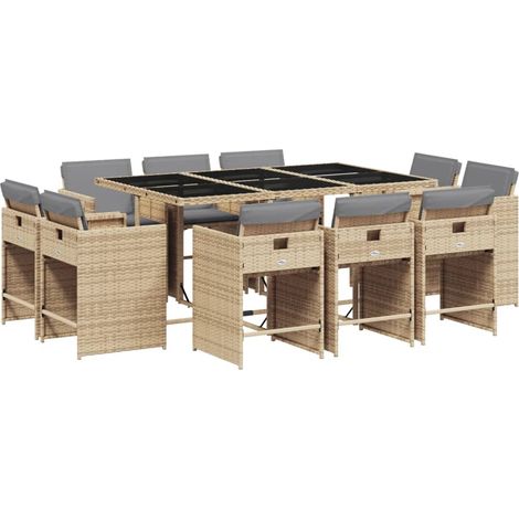 Maison Exclusive - Set Pranzo da Giardino 11 pz con Cuscini Beige Misto Polyrattan (1/5)