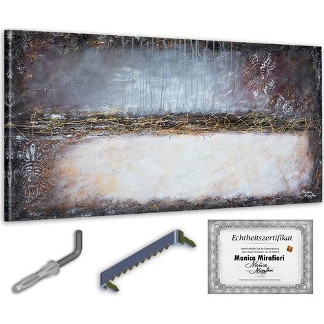 Monica Mirafiori  100% PINTADO A MANO  Cuadro Pluma Dorada 140x70cm  Cuadro pintado a mano  Pintura acrílica  Cuadro acrílico de gran tamaño  Arte moderno  Cuadros artísticos (1/5)