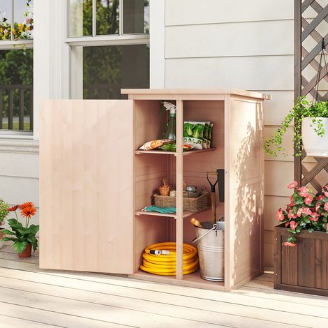 Casetta da Giardino in Legno di Abete con Tetto Impermeabile e 2 Mensole, 75x56x115 cm