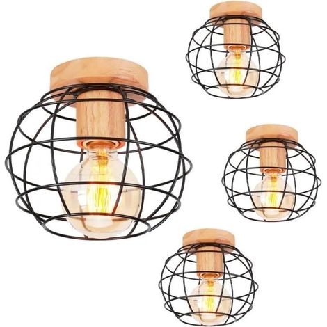 Lot de 4 Plafonnier Vintage Industriel en Métal Lampe de Plafonde Moderne Rétro Noir Style Edison pour Salon Chambre (1/4)