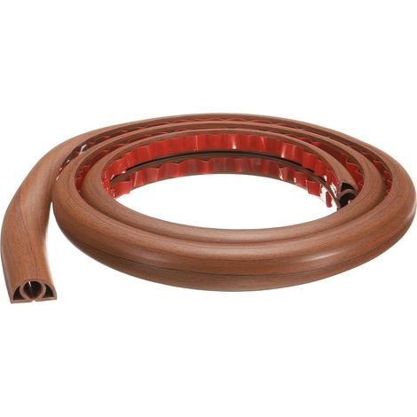 Cache-Cordon de Sol de 4 Pieds W0.3 x H0.3 Canal Intérieur en PVC pour Cacher Les Câbles d'Extension, Protège-Câbles de Sol, Gestion des Câbles, Couleur Bois Brun (1/5)