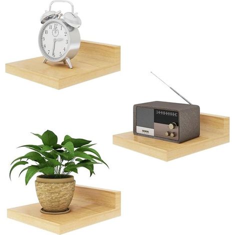 Petit Étagère Flottante, Étagère Murale en Bois, Présentoirs, Étagère Suspendue pour Chambre, Salle de Bain, Cuisine, Bois Naturel RF-GB505N-3 (1/5)