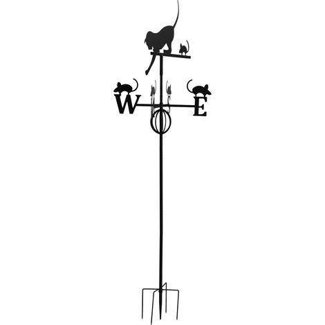 Girouette en fer forgé avec motif chat et souris, indicateur de direction du vent, pour décorer votre jardin. (1/5)
