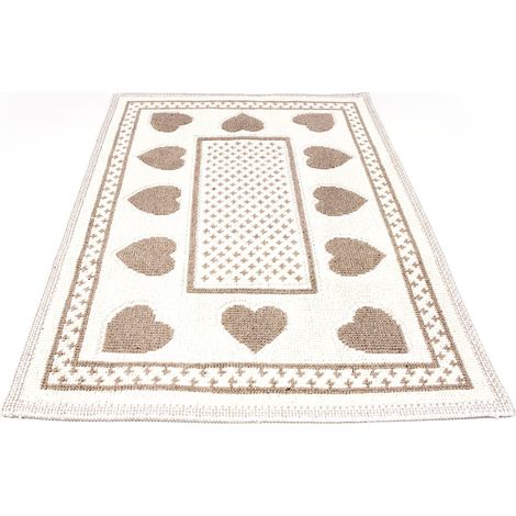 Tappeto Casa Bagno/Cucina Cotone Con Cuori Disegno Braies Colore Tortora, misura40x60coloreTortora (1/3)