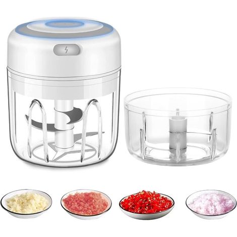 Kabelloser elektrischer Zerkleinerer, Mini-Küchenmaschine, 250 ml, leicht zu reinigen und austauschbare Teile, langlebiger elektrischer Mixer für Gemüse und Obst