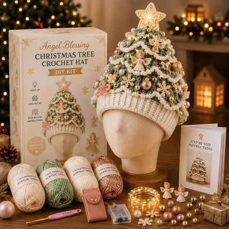 Bonnet de Noël lumineux au crochet, idéal pour les débutants -- Une bénédiction des anges --