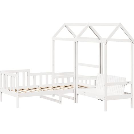 Set de sofá cama con banco y techo madera pino blanco 80x200 cm vidaXL