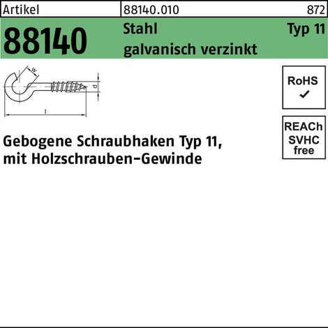 Gebogener Schraubhaken 40x2,9x12 Stahl galvanisch verzinkt 100 Stk (1/2)