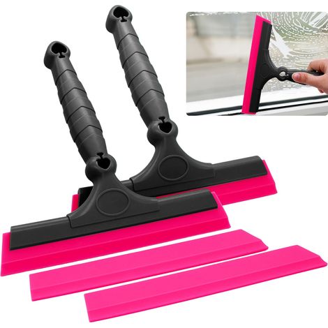 Lot de 2 raclettes de fenêtre en silicone de 20,3 cm avec 2 lèvres en caoutchouc de rechange pour douche, salle de bain, miroir, carrelage, nettoyage du verre (rose + noir) (1/5)