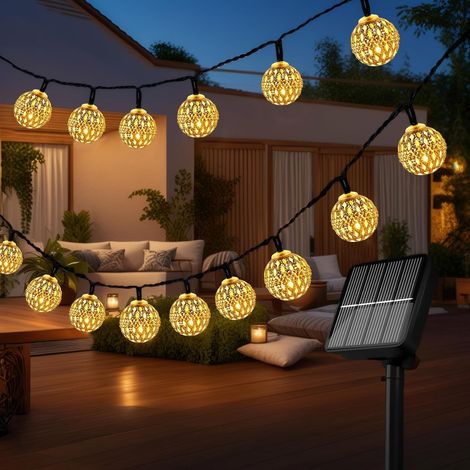 Guirnalda de luces LED solares marroquíes de 7 m para exteriores, 8 modos, resistente al agua IP65, ideal para jardín, patio, bodas, fiestas y uso en exteriores (blanco cálido).