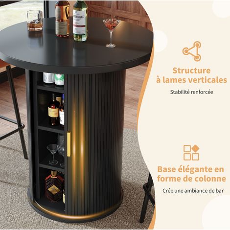 Table de bar ronde 60x60x91.6 cm noire en MDF et métal avec rangement et structure robuste (1/5)