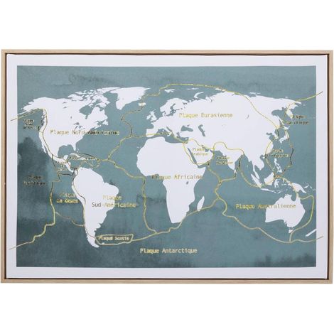 Toile Mappemonde "Fanyo" 50x70cm Bleu Émeraude