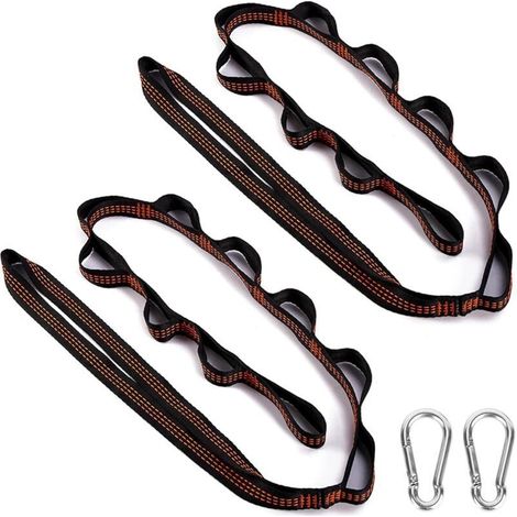 Lot de 2 sangles de suspension pour hamac, 300 kg, kit de suspension pour arbre, balançoire, corde avec 2 mousquetons à crochets pour camping, extérieur, randonnée