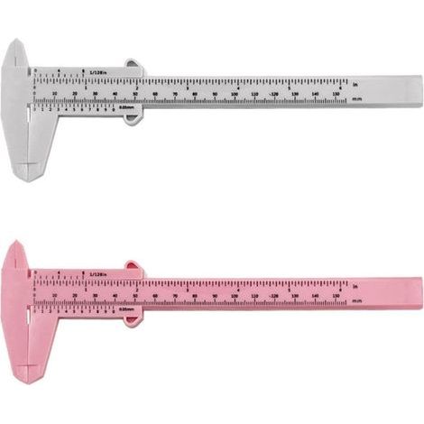 2 Pièces Pied À Coulisse en Plastique À Double Échelle, Outils De Mesure, Règle D'Étudiant, Mini Règle De Mesure (Blanc, Rose) (1/5)