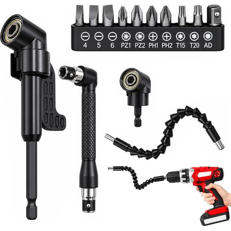 14 Pièces Renvoi D'Angle Visseuse Kit, 105° Tournevis Coudé Flexible (1/5)