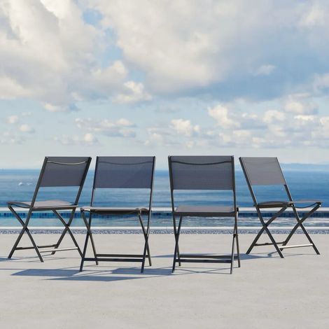 Lot de 4 chaises d extérieur pliantes en textilène gris foncé Yalia (1/4)