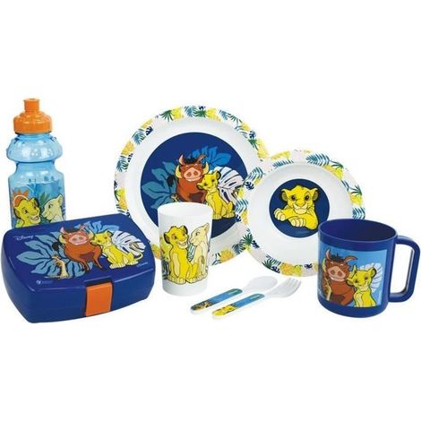 Set Vajilla Disney El Rey León - FUN HOUSE - 006360 - Vaso, Plato Hondo, Plato Playa, Taza, Cantimplora, Caja Merienda con Cubiertos (1/5)