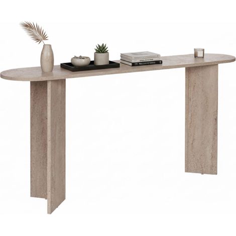 Consola Cercino, un Estante, Soporte hasta 25 kg, Color Blanco, 150x35x75h cm Mármol Blanco