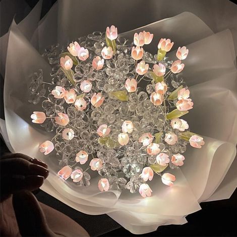 Bouquet de tulipes illuminées fait main à faire soi-même (avec bande LED) - 39 tulipes artificielles exquises - un cadeau pour votre petite amie/mère. (1/5)