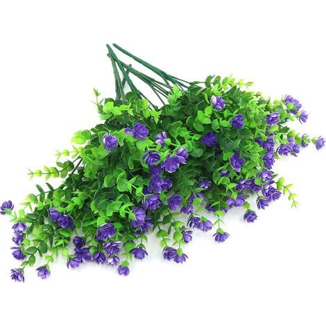 pezzi di fiori artificiali, pianta di eucalipto verde simulata, bouquet per vaso, veranda, fioriera, patio, matrimoni, decorazione per la casa (viola) (1/5)