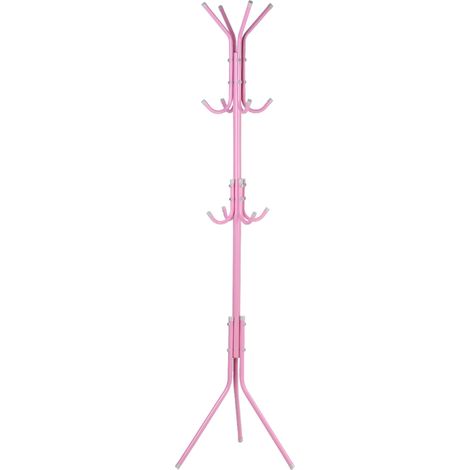 Portemanteau sur Pied Métal 10 Crochets Stable Design Arbre Portant Manteaux Chapeaux Sac Acier Rose Hauteur 174cm (1/5)