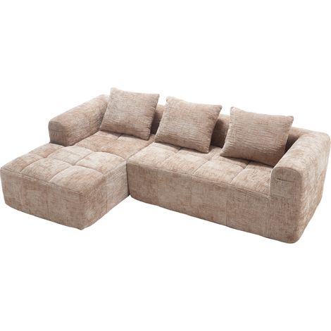 Divano componibile a L in ciniglia kaki con chaise longue e braccioli (1/5)