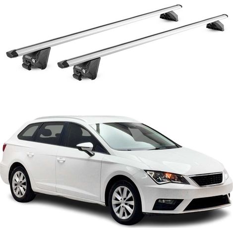 OMAC Barres de toit aluminium certifiées TÜV pour Seat Leon III IV Break 2014-2026 – Pour rails de toit intégrés – Rainure en T – Charge max 100 kg – 2 antivols Argent (1/4)