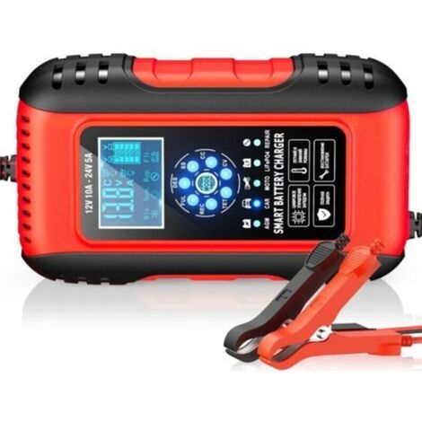 Chargeur Batterie Lithium 12V/24V 10A pour Voiture Auto Moto Camion avec Écran LCD et Fonction Réparation, AGM Gel Wet SLA (6-180AH) (1/4)